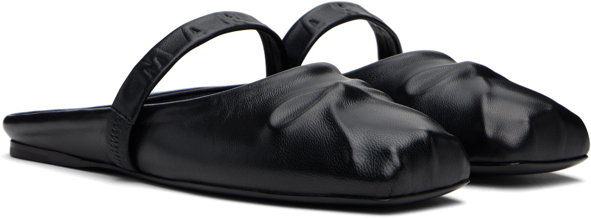 Marni Black Nappa Leather Little Bow Sabot Slippers