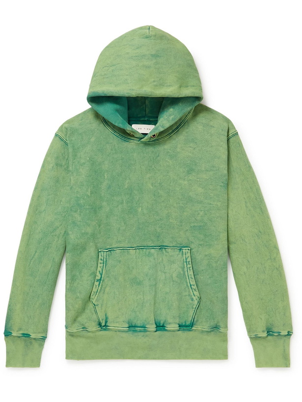 Photo: Les Tien - Garment-Dyed Fleece-Back Cotton-Jersey Hoodie - Green