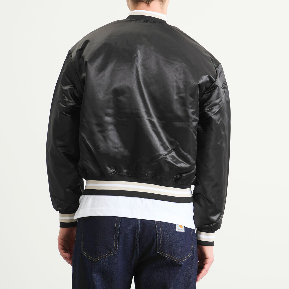 Patta Men's Script Logo Satin Varsity Jacket in Black