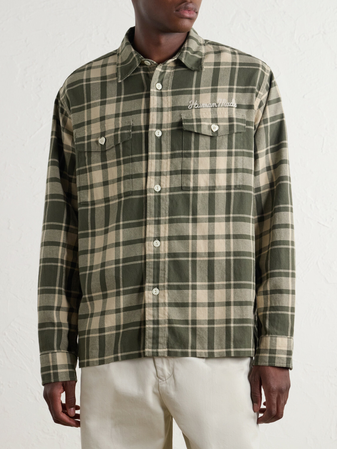Human Made - Logo-Embroidered Checked Cotton-Flannel Shirt - Green
