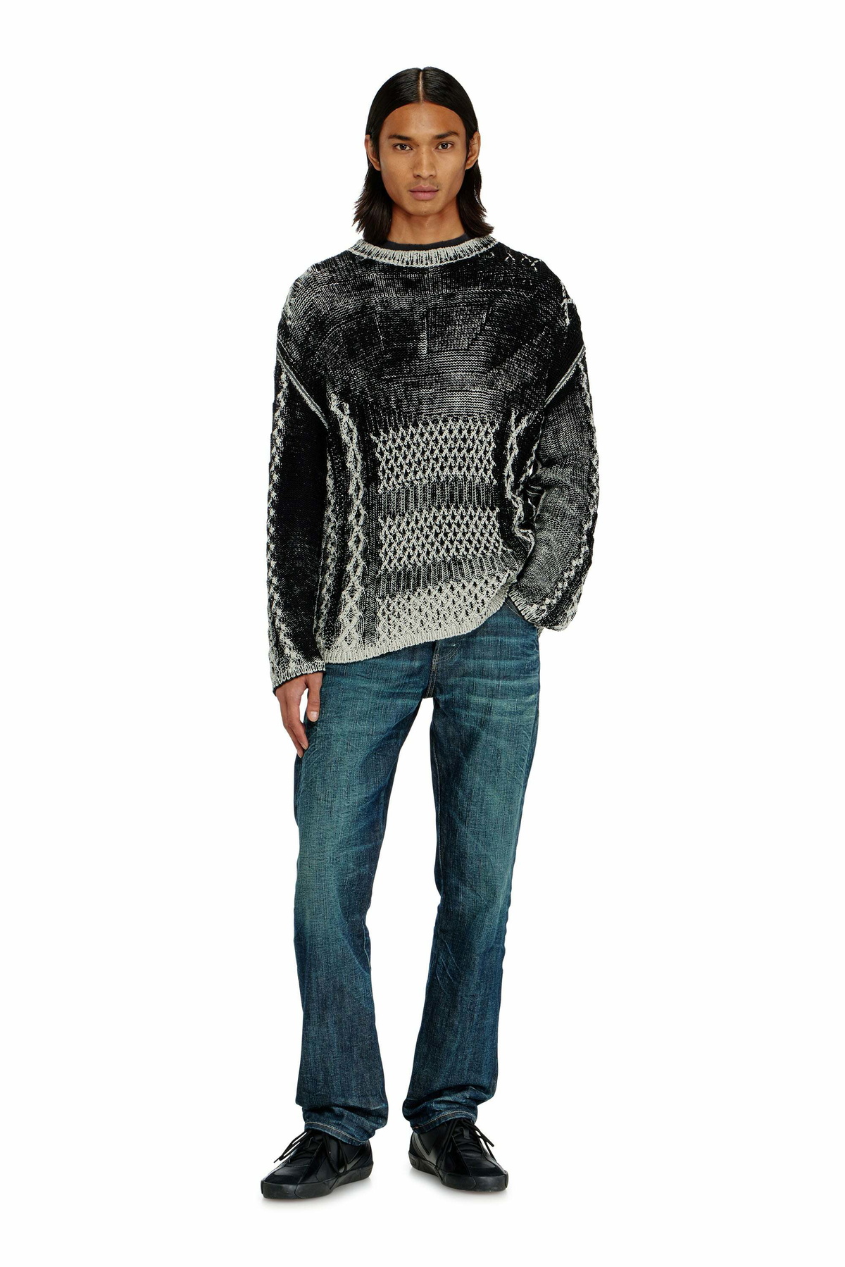Diesel Treated cable-knit jumper - Knitwear Mens in Multicolor