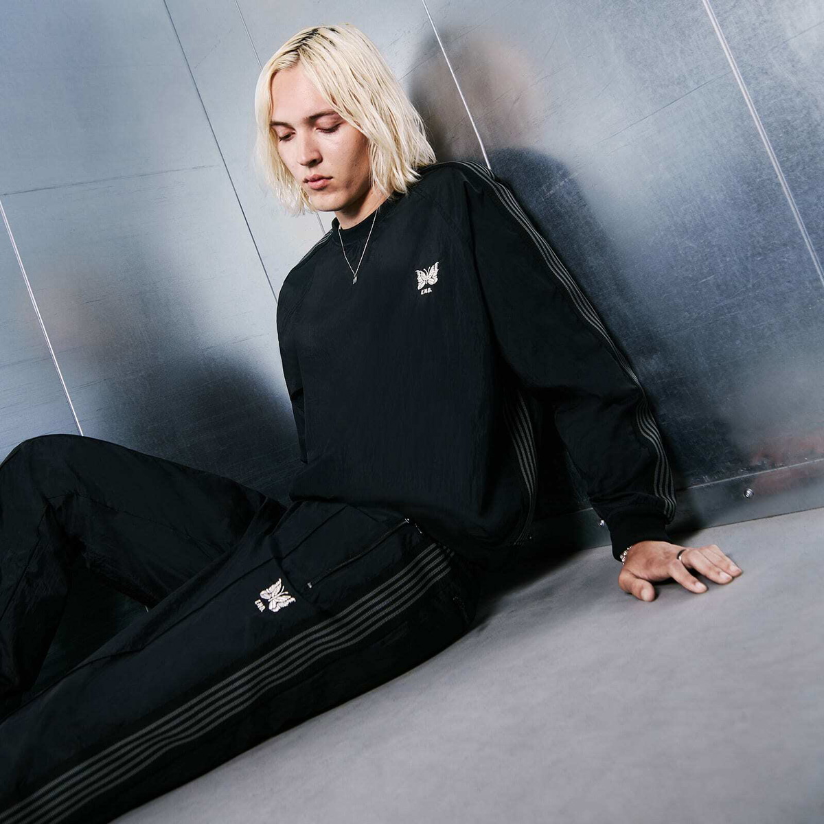 END. x Needles Track Crew Neck Shirt in Black