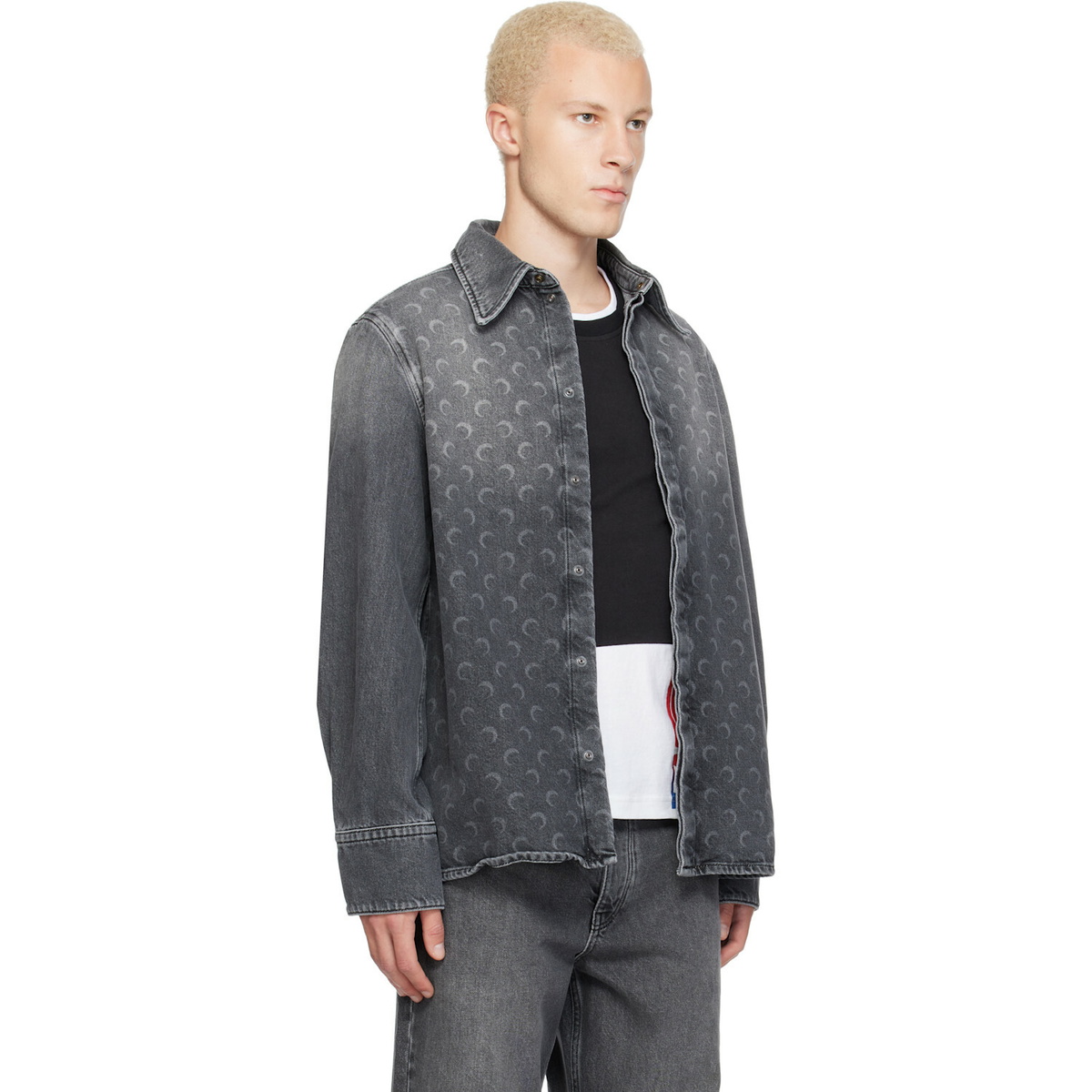 Marine Serre Gray Moon Laser Wash LS Denim Shirt