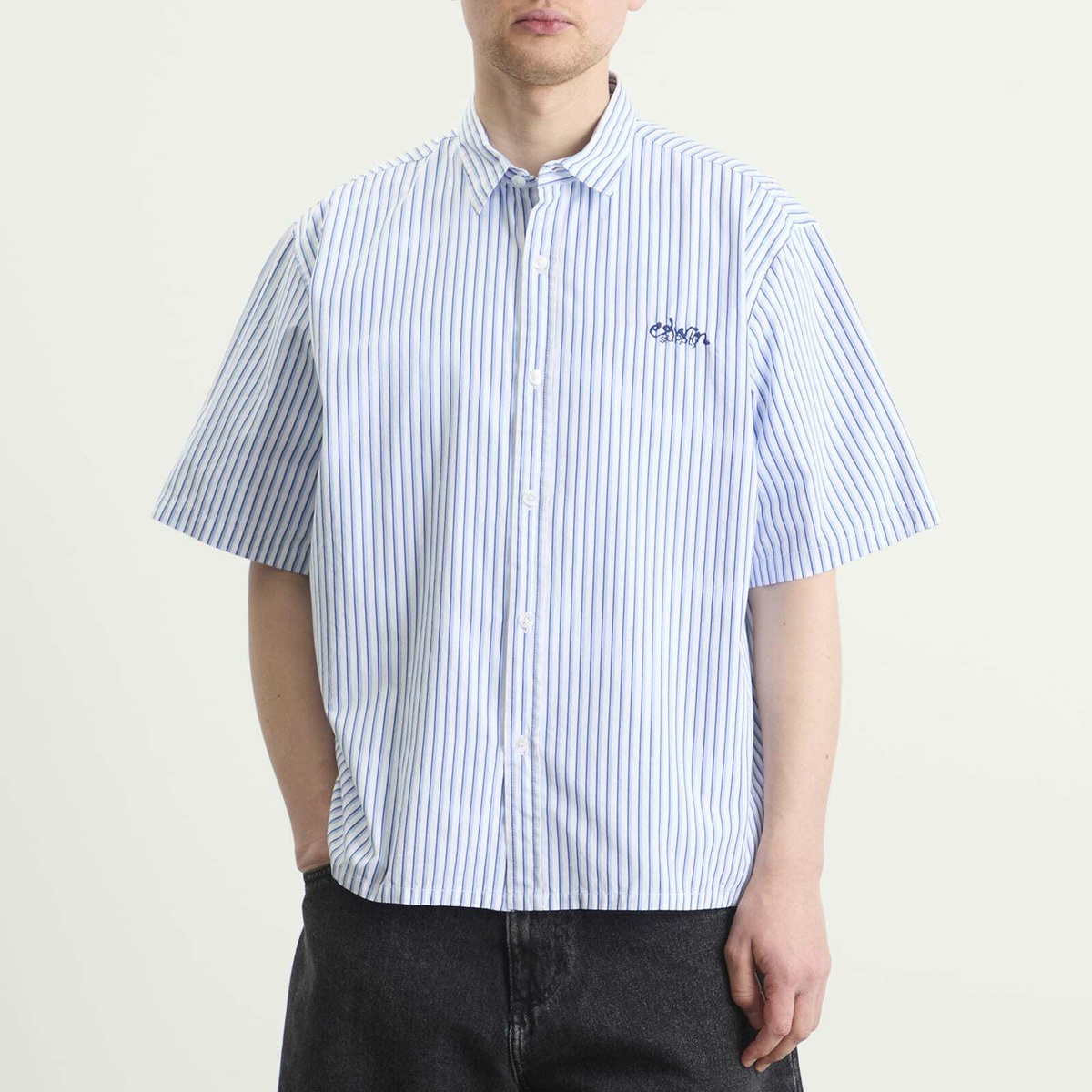 Edwin Men's Toledo Shirt SS in White/Blue
