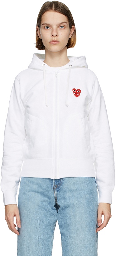 Photo: COMME des GARÇONS PLAY White Layered Heart Zip-Up Hoodie