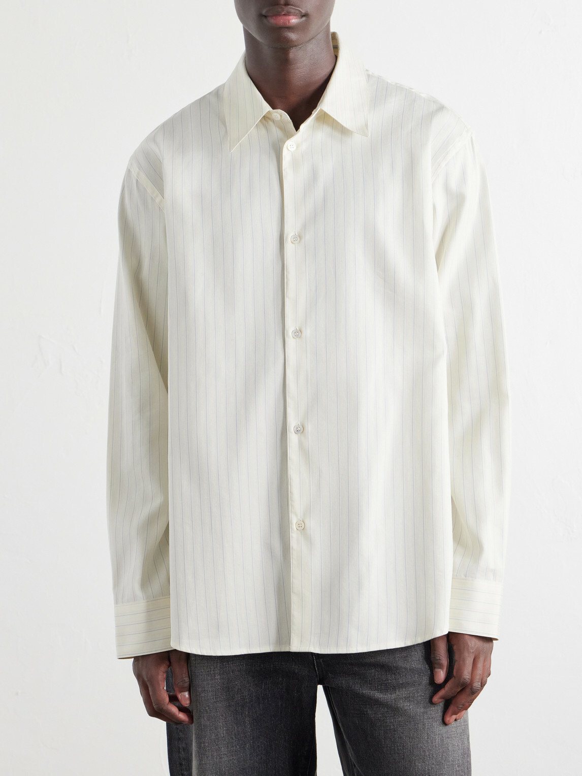Studio Nicholson - View Striped Silk and Cotton-Blend Shirt - Neutrals