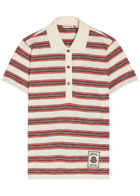 Photo: Moncler Striped Cotton Polo Shirt Natural Beige Other