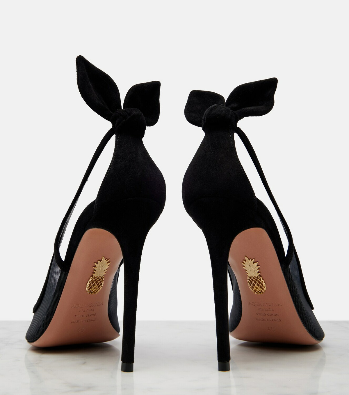 Aquazzura Bow Tie suede-trimmed mesh pumps