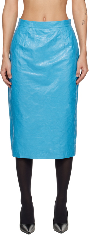 Photo: WILLY CHAVARRIA Blue Tubo Leather Midi Skirt
