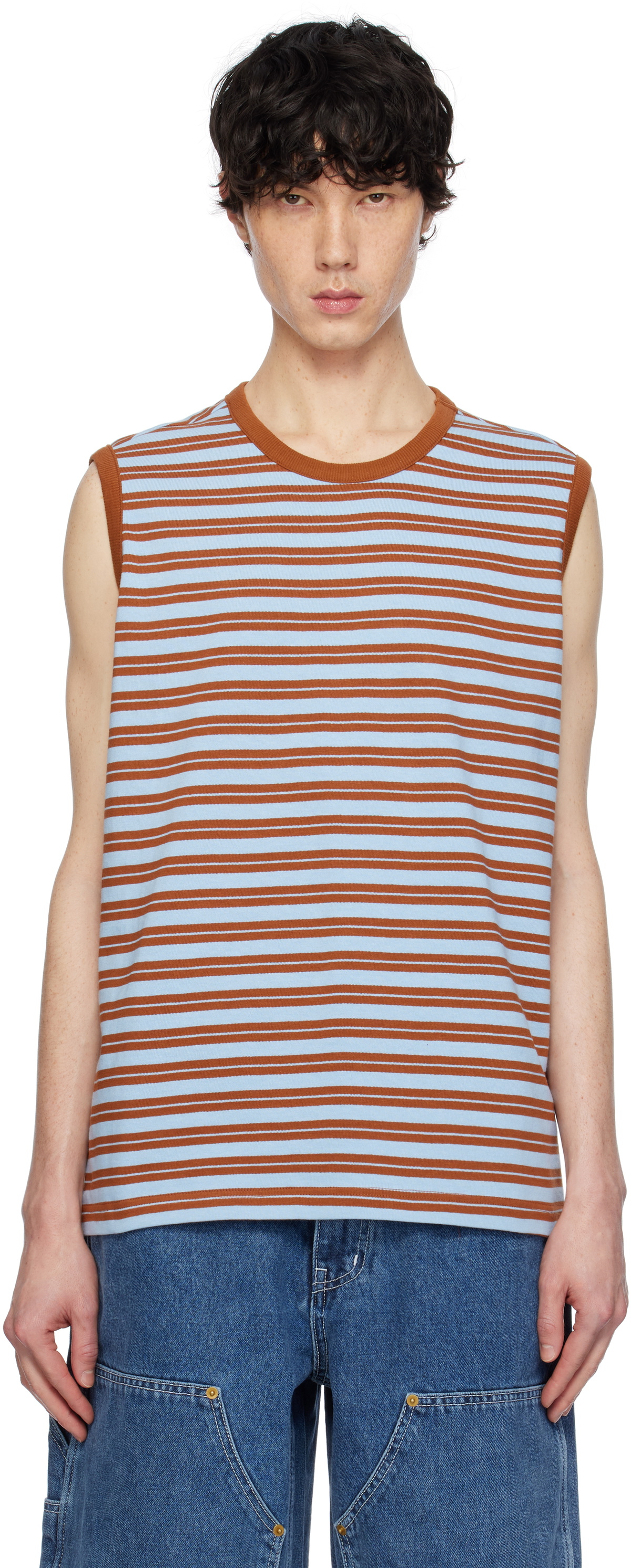 AFTER PRAY Brown & Blue Stripe Tank Top