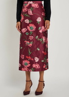 Erdem Floral-print Satin Midi Pencil Skirt Red