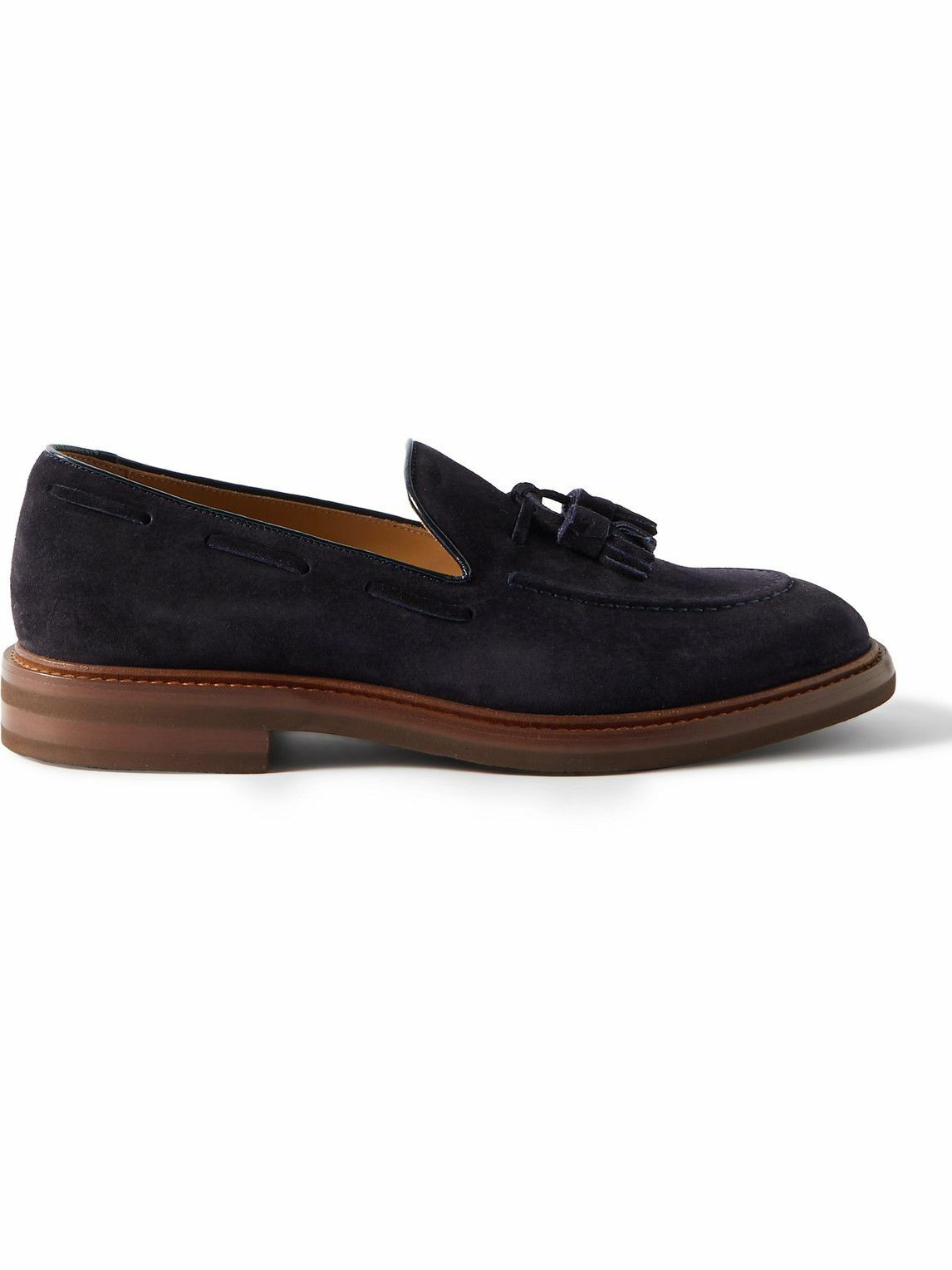 Brunello Cucinelli - Leather-Trimmed Tasselled Suede Loafers - Blue ...