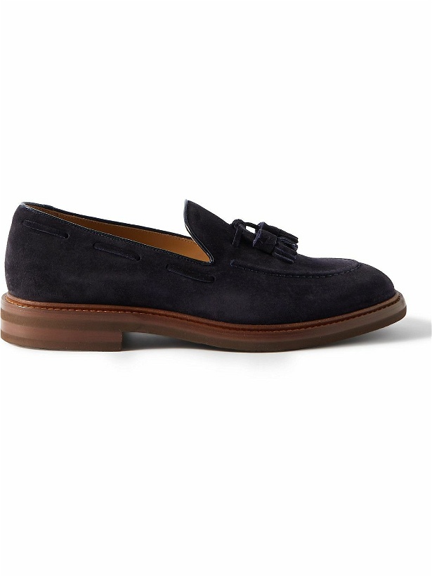 Photo: Brunello Cucinelli - Leather-Trimmed Tasselled Suede Loafers - Blue