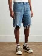 SAINT MXXXXXX - Straight-Leg Distressed Denim Shorts - Blue