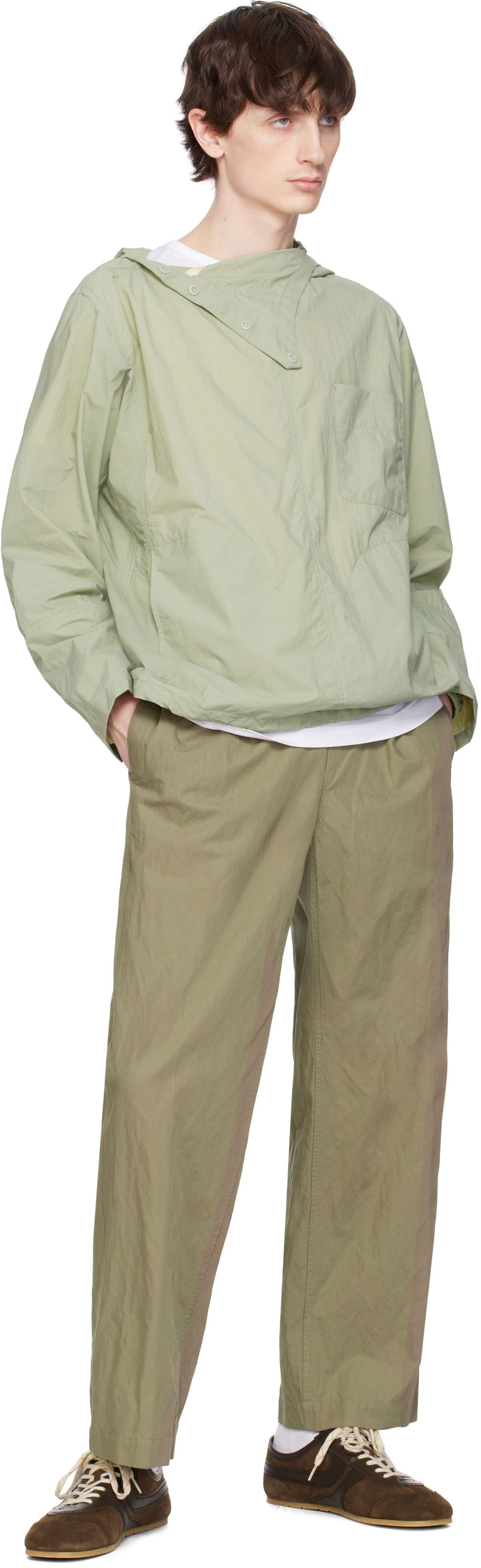 DOCUMENT Khaki Nylon Hooded Shirting Jacket