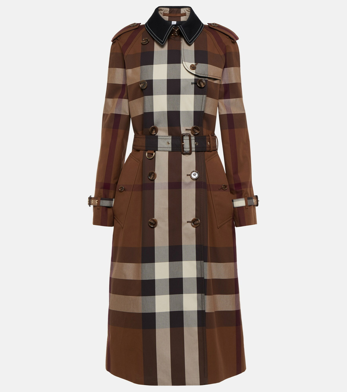 BURBERRY｜COATS (Long Checkered Gabbardine Trench Coat ( Long Check Lapel Gabardine Trench Coat in Honey - Women