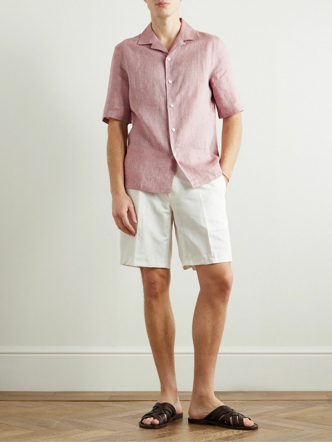 Brunello Cucinelli - Camp-Collar Linen Shirt - Pink