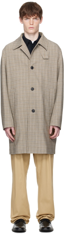 Photo: BOSS Brown Classic-Fit Check Pattern Coat