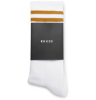 Rhude - Logo-Jacquard Ribbed Stretch-Cotton Socks - White
