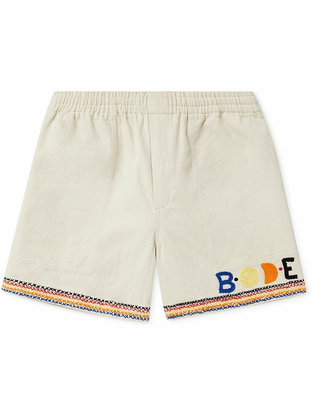 Photo: BODE - Donkey Party Straight-Leg Embroidered Cotton-Twill Shorts - Neutrals