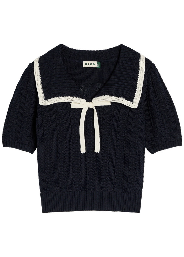 Photo: Rixo Pippa Bow-appliquéd Cotton top Navy