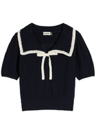 Rixo Pippa Bow-appliquéd Cotton top Navy