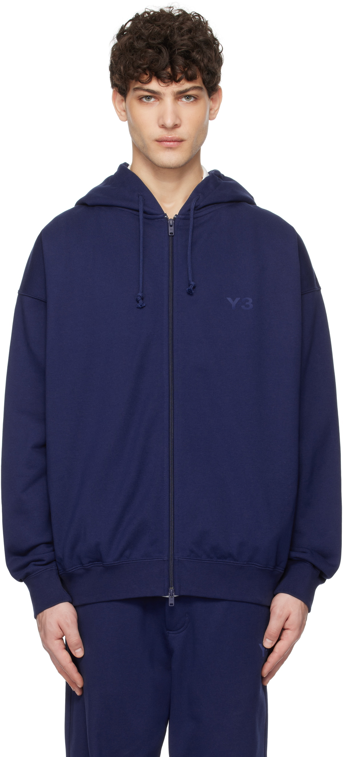 Y-3 Blue French Terry Zip Hoodie Y-3