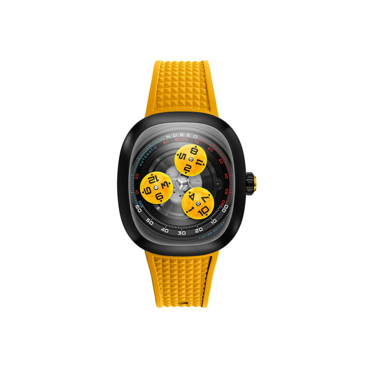 Photo: Nubeo Tri-Star Orbit Yellow Dial Mens Watch NB-6116-06