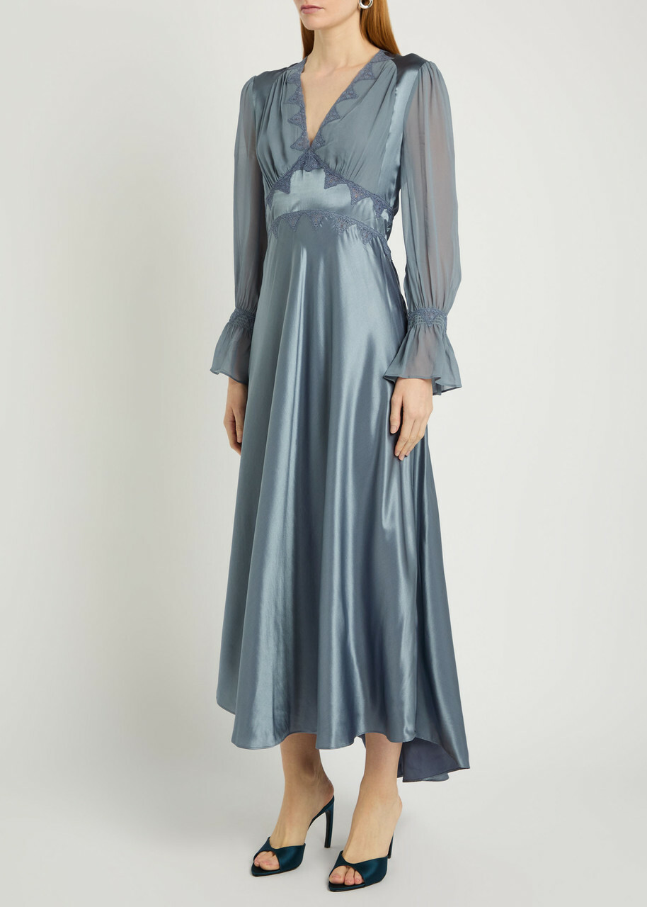 Rixo Arlena Silk-chiffon and Satin Midi Dress Blue Rixo