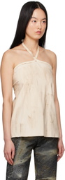 Serapis Beige Tar-Painted Halter Top