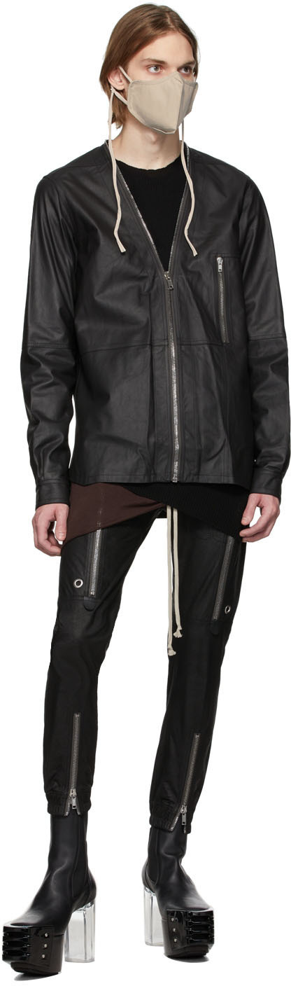 Rick Owens Black Leather Larry Shirt Jacket