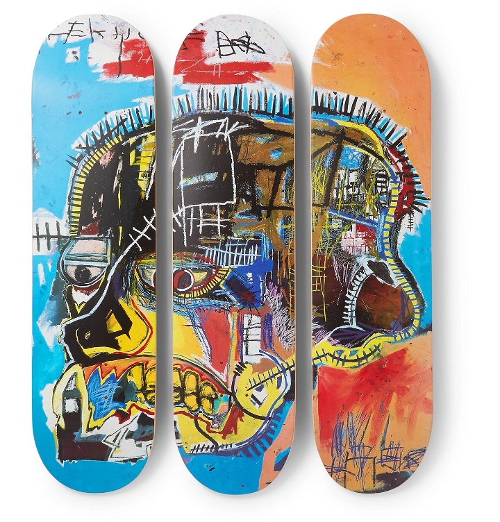 Photo: The SkateRoom - Jean-Michel Basquiat Set of Three Printed Wooden Skateboards - Blue