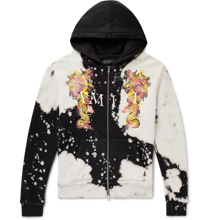 Photo: AMIRI - Logo-Embroidered Printed Loopback Cotton-Jersey Zip-Up Hoodie - Black