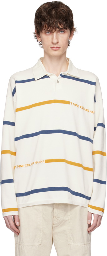 Photo: Stone Island Off-White Striped Soft Organic Cotton Polo