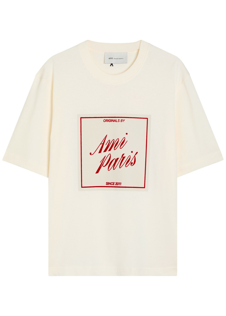 Ami Paris Logo-appliquéd Cotton T-shirt Off White