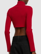 COURREGES Mock Neck Rib Knit Crop Sweater