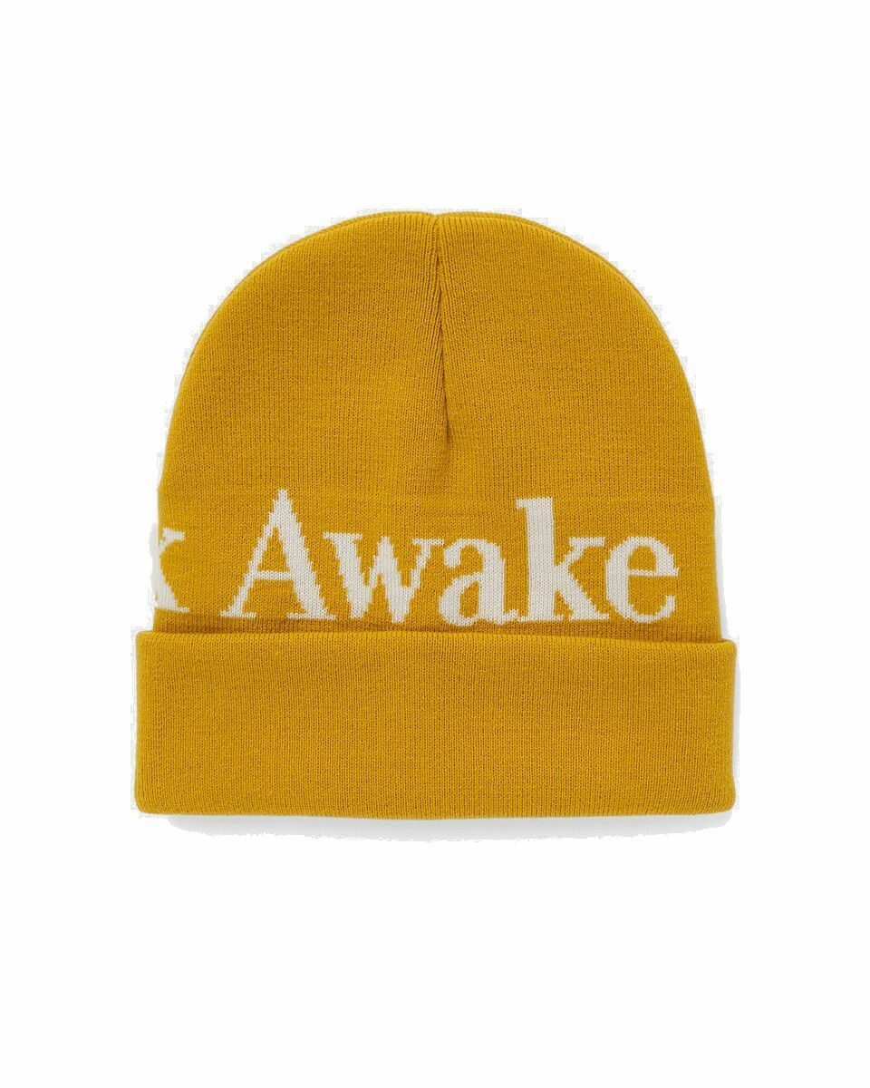 Photo: Awake Serif Logo Beanie Yellow - Mens - Beanies