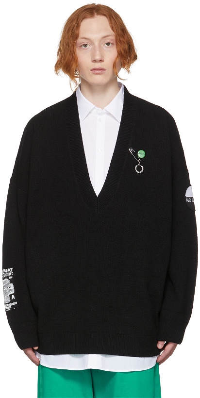 Photo: Raf Simons Black Fred Perry Edition Oversized V-Neck Sweater