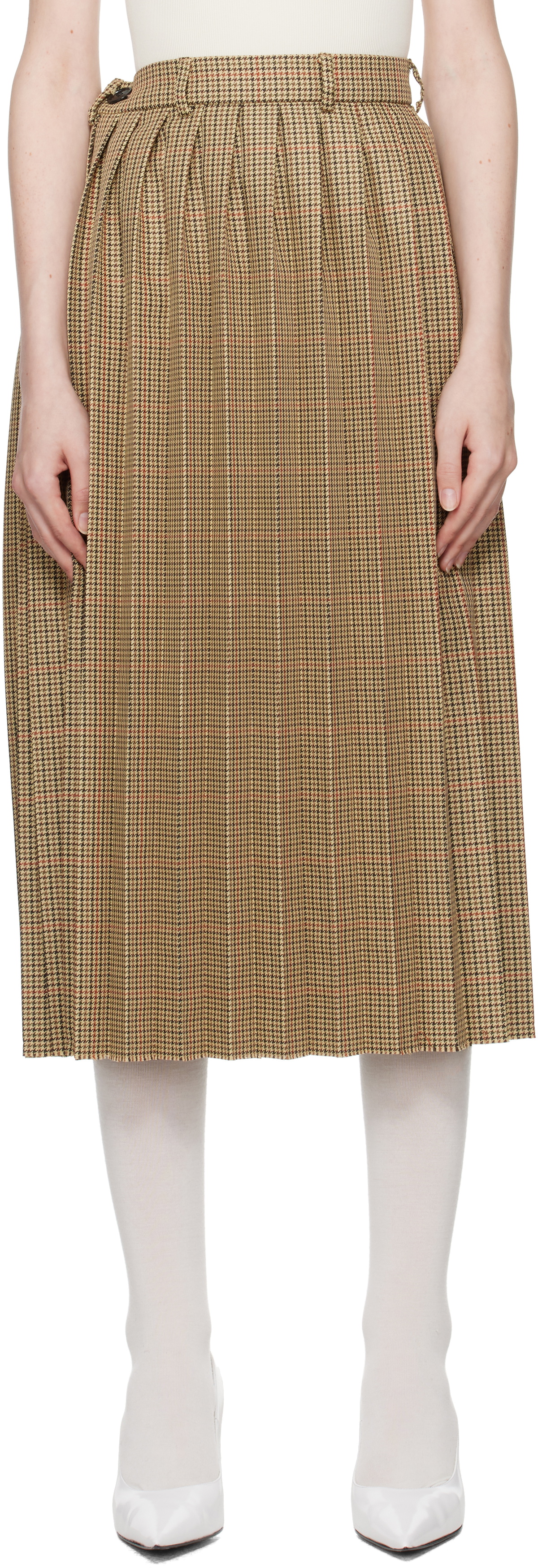 MARIE ADAM-LEENAERDT Beige Pleated Midi Skirt