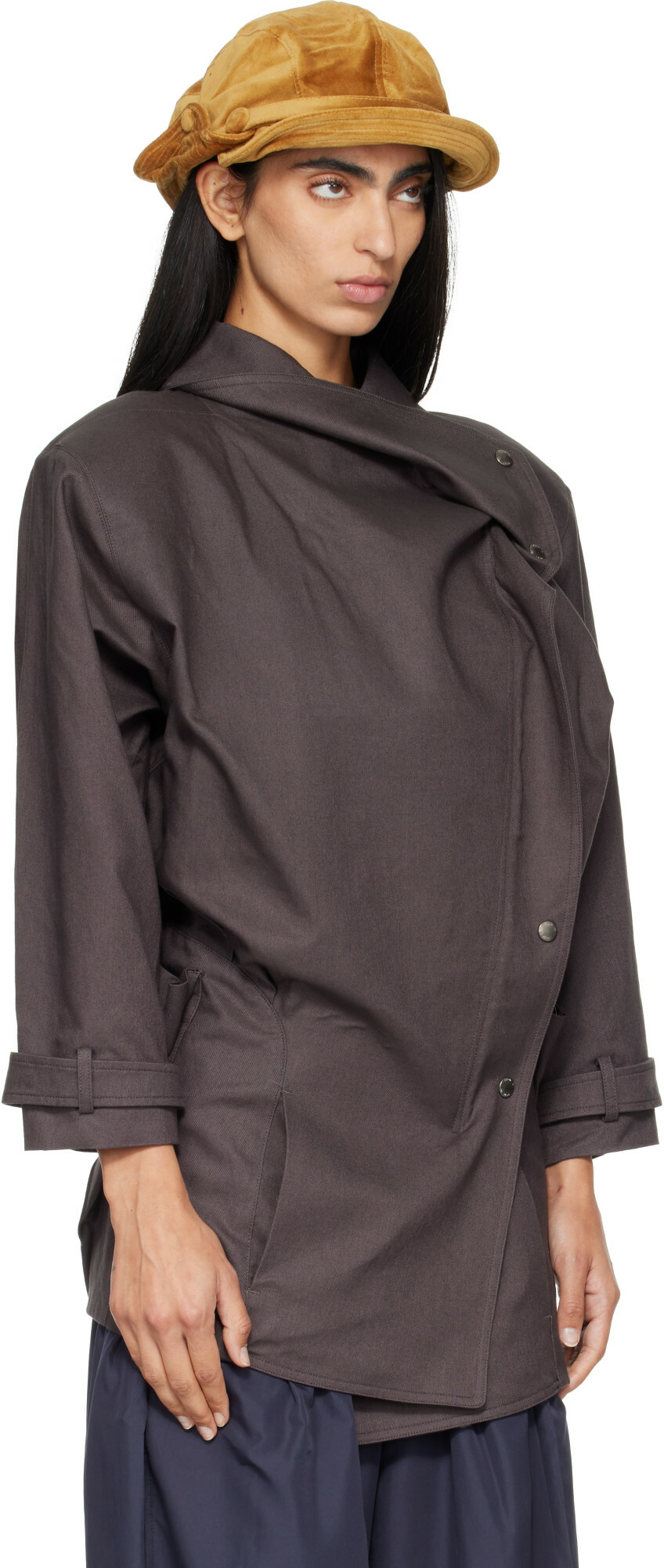 OPEN YY Brown Drop Collar Half Trench Jacket