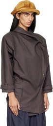 OPEN YY Brown Drop Collar Half Trench Jacket