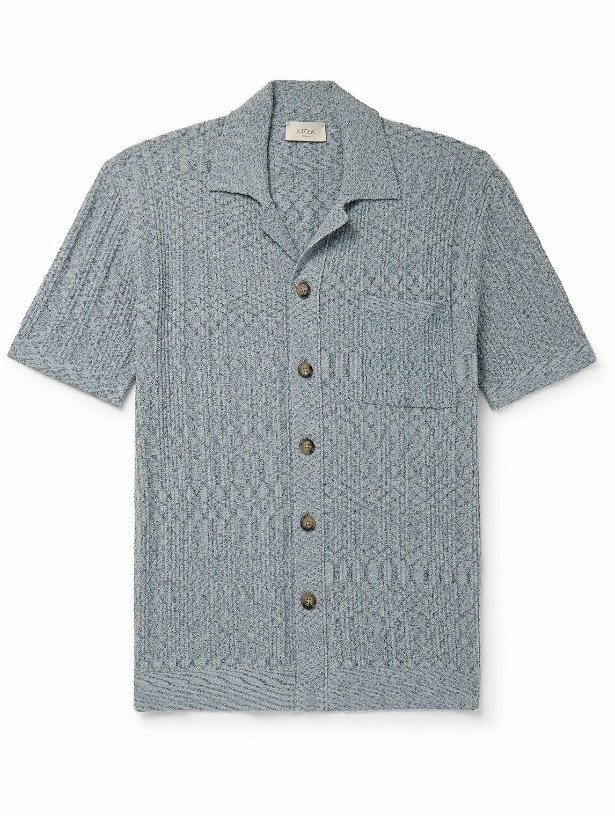 Photo: Altea - Slim-Fit Camp-Collar Ribbed Cotton-Blend Terry Shirt - Blue