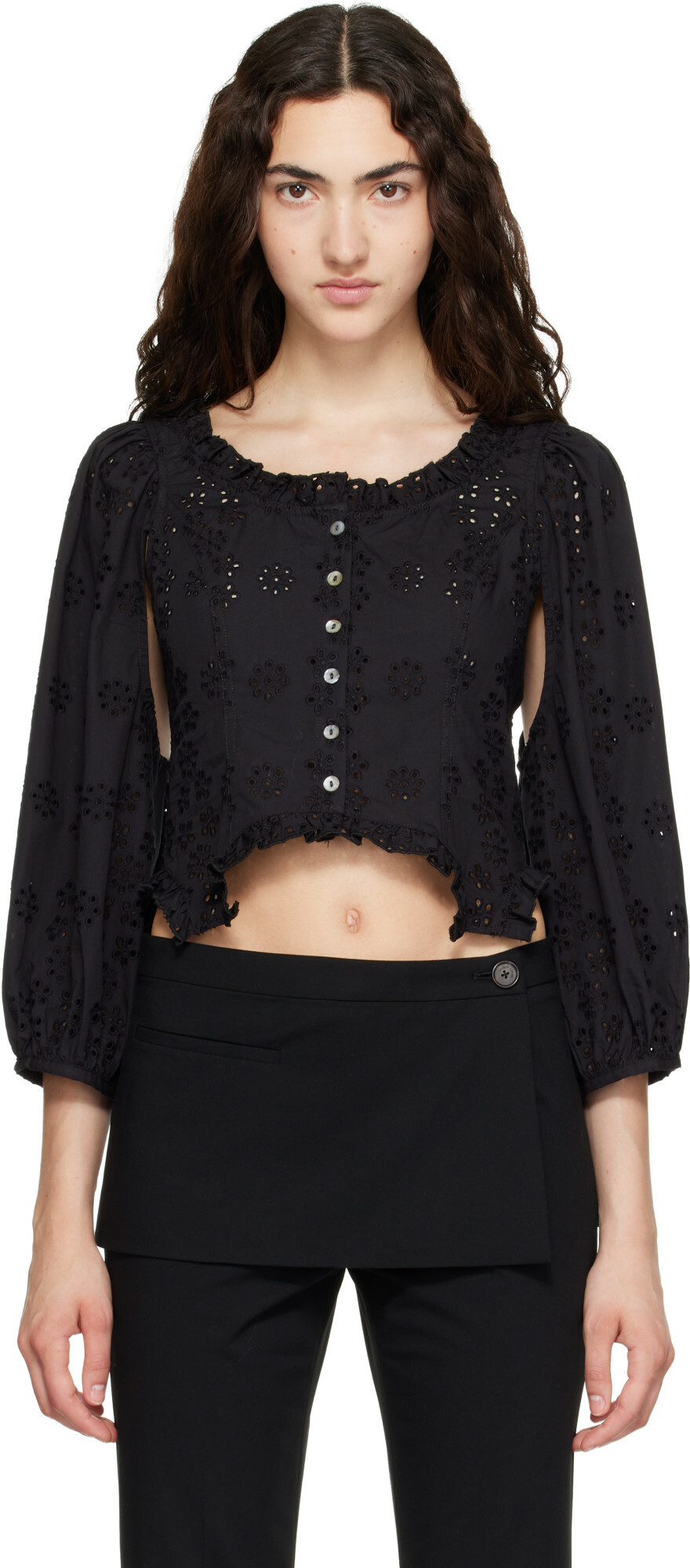 Sandy Liang Black Palisade Blouse