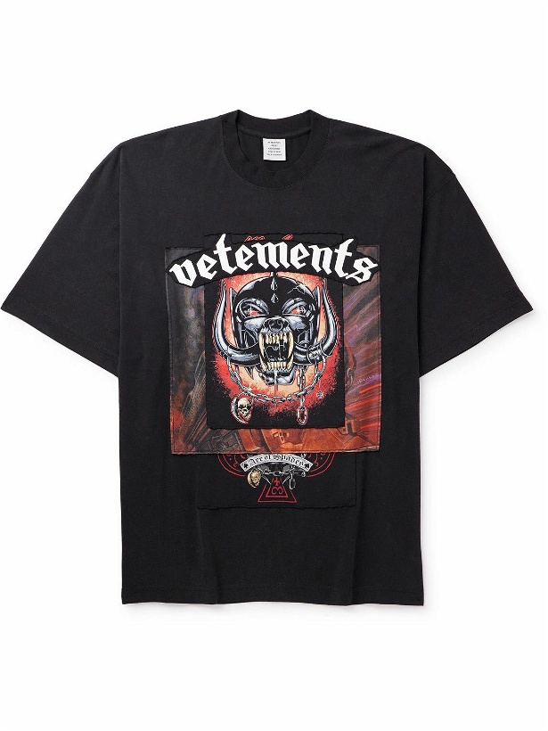 Photo: VETEMENTS - Motörhead Appliquéd Printed Cotton-Jersey T-Shirt - Black
