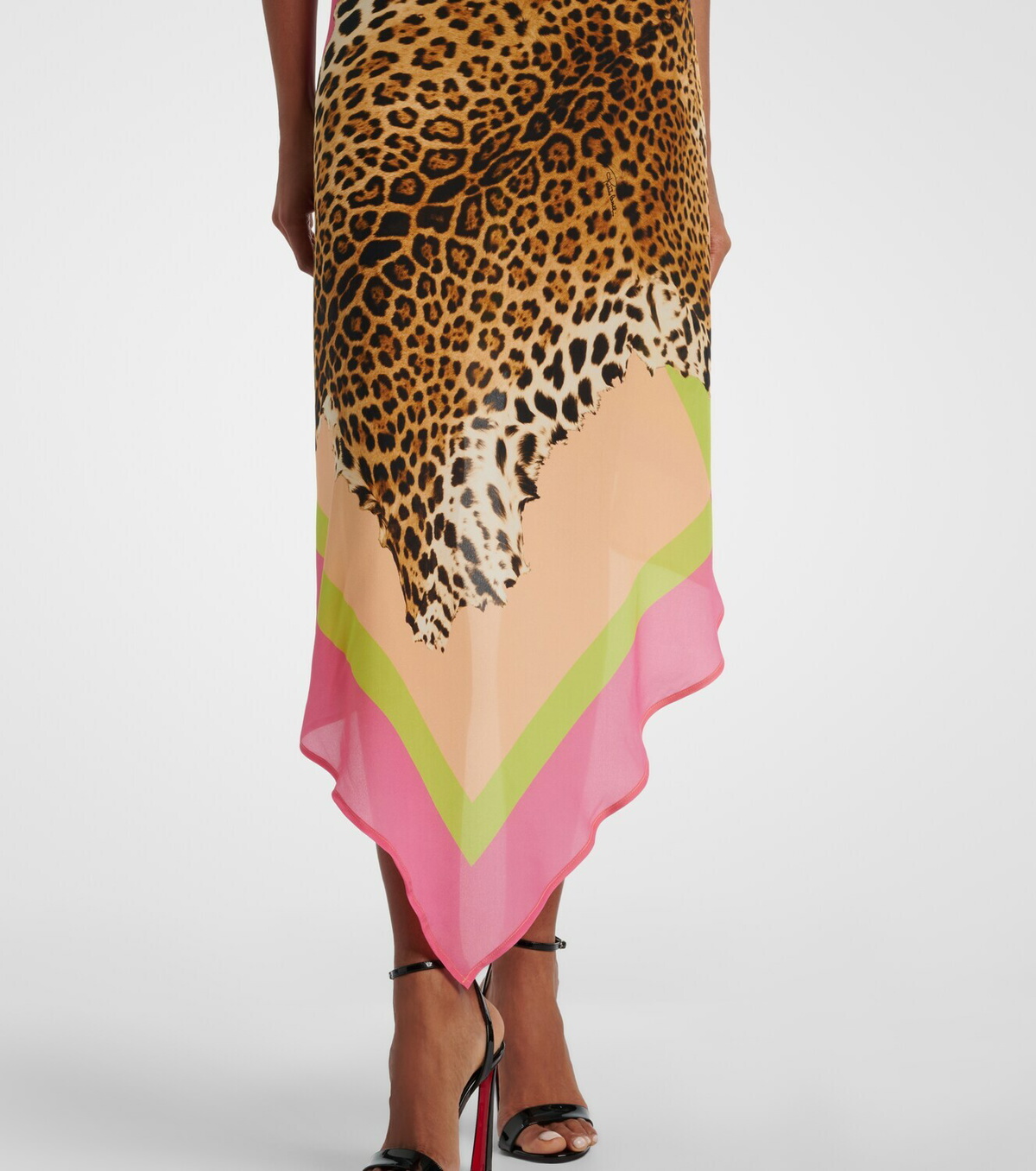 Roberto Cavalli Asymmetric printed silk midi dress