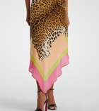 Roberto Cavalli Asymmetric printed silk midi dress