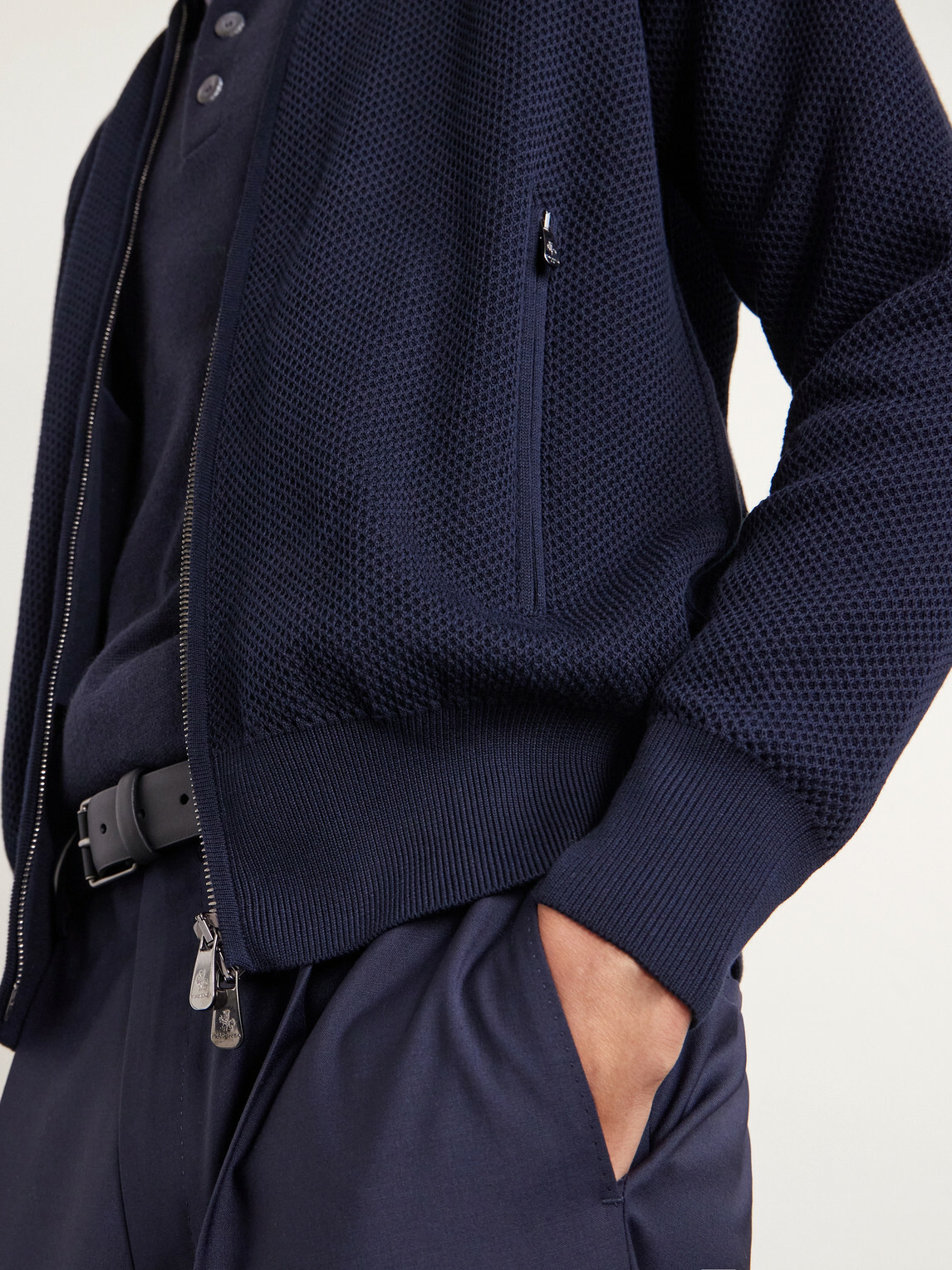 PIACENZA 1733 - Slim-Fit Honeycomb-Knit Cotton Bomber Jacket - Blue