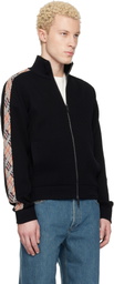 Burberry Black Check Trim Zip-Up Sweater