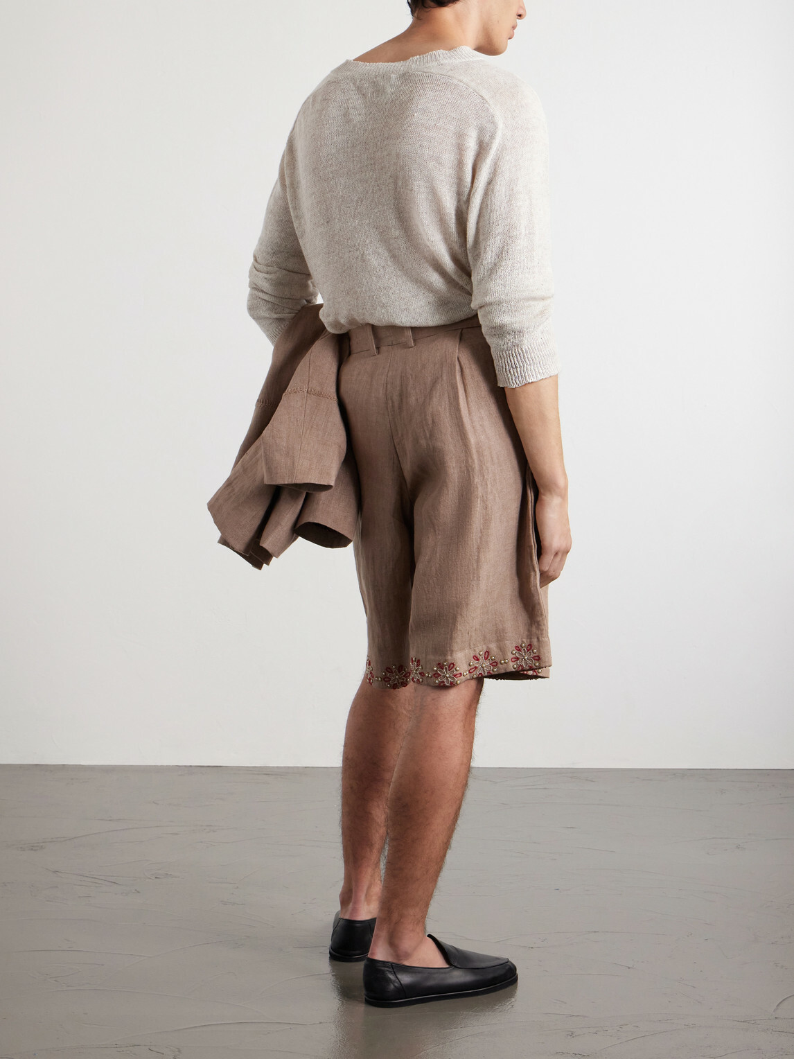Kartik Research - Straight-Leg Embellished Pleated Shorts - Brown