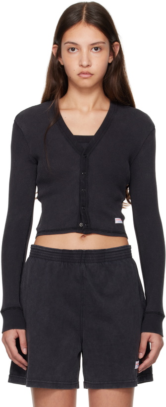 Photo: Alexander Wang Black Waffle-Knit Cotton Stretch Cardigan